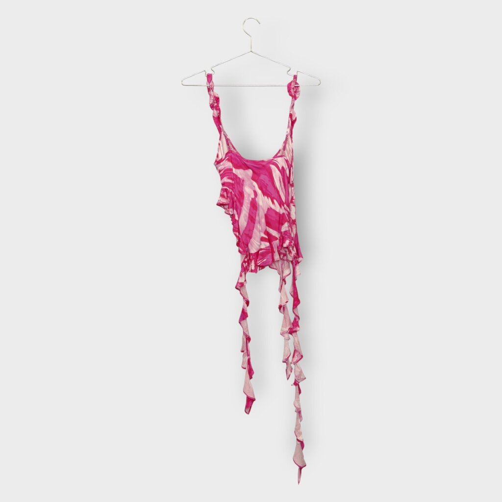 Patterned Ruched Ruffle Tie Cami