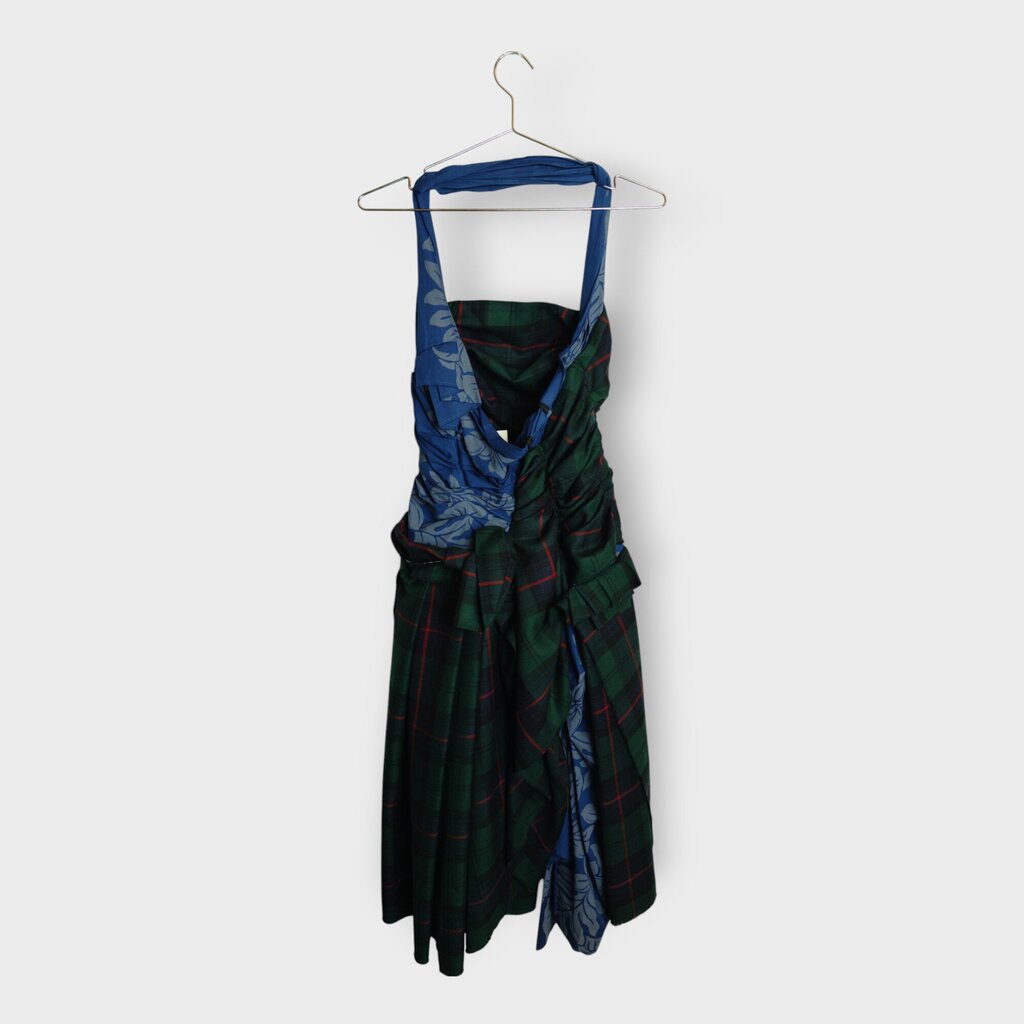 Wool Tartan Floral Halter Dress
