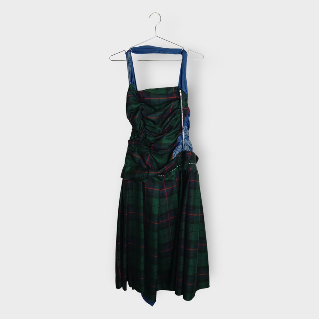 Wool Tartan Floral Halter Dress