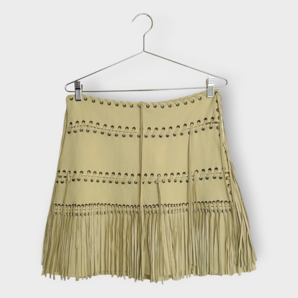 Crepe Wool Fringe Mini Skirt