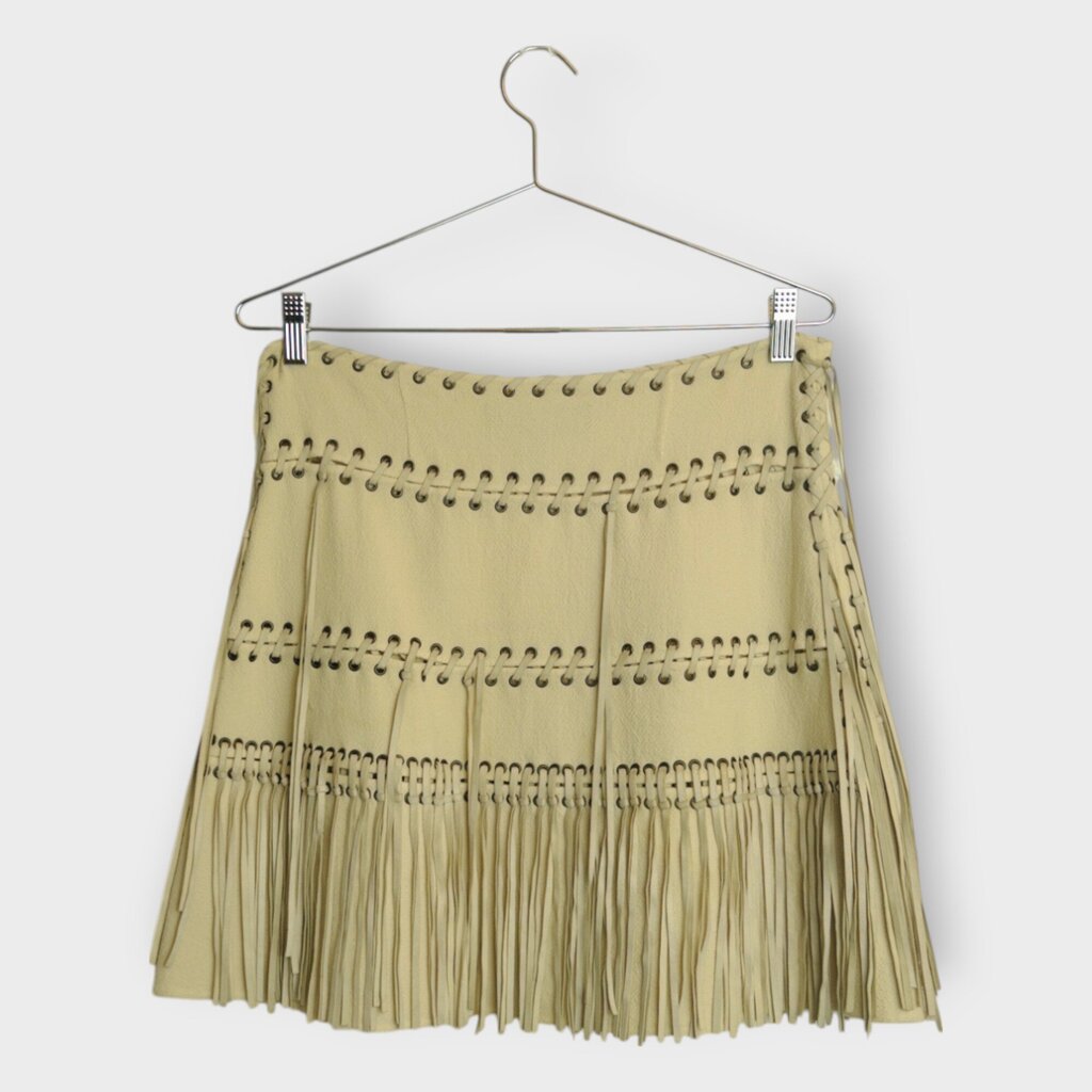 Crepe Wool Fringe Mini Skirt