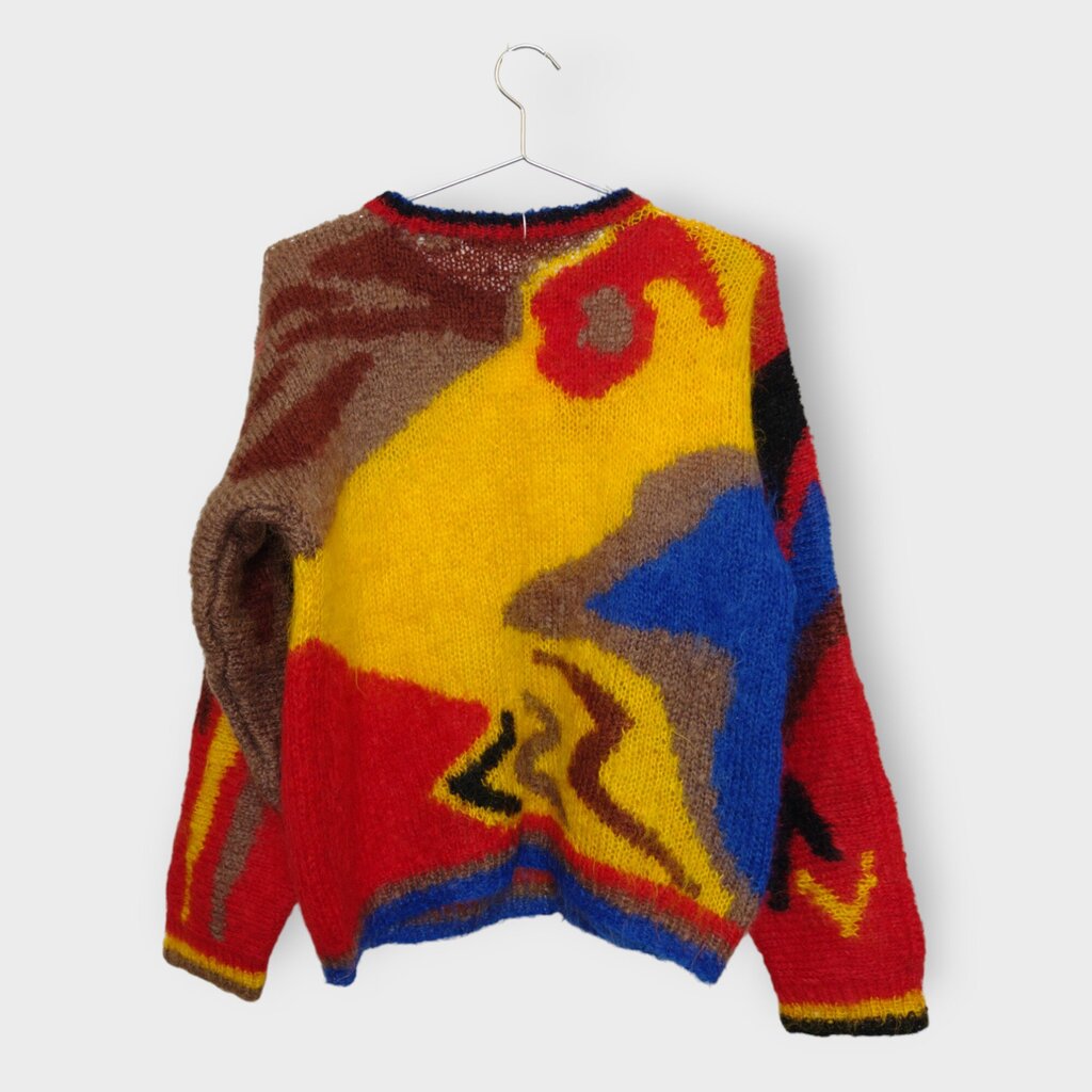 Yellow Brown Red Mohair Knit Sweater