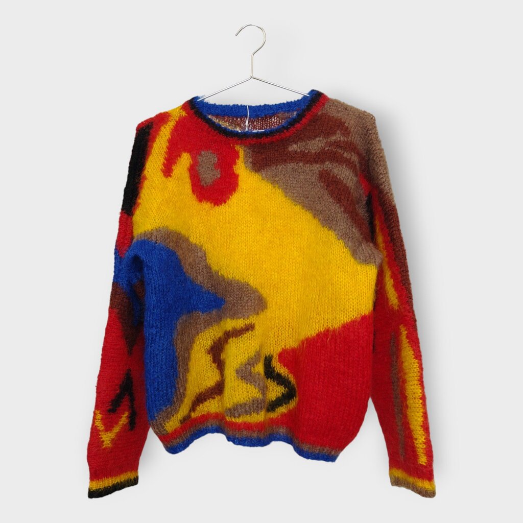 Yellow Brown Red Mohair Knit Sweater