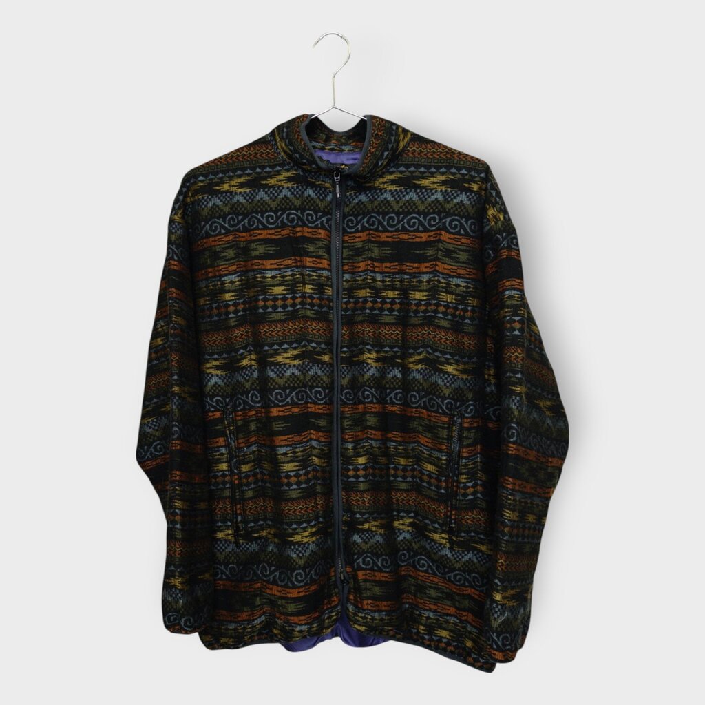Black Orange Woven Piping Zip Jacket