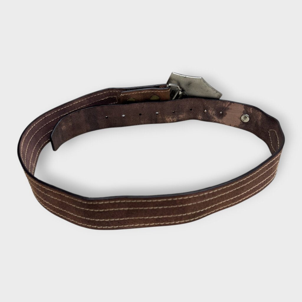 Brown Leather Keepin' Me Hot Buckle Belt