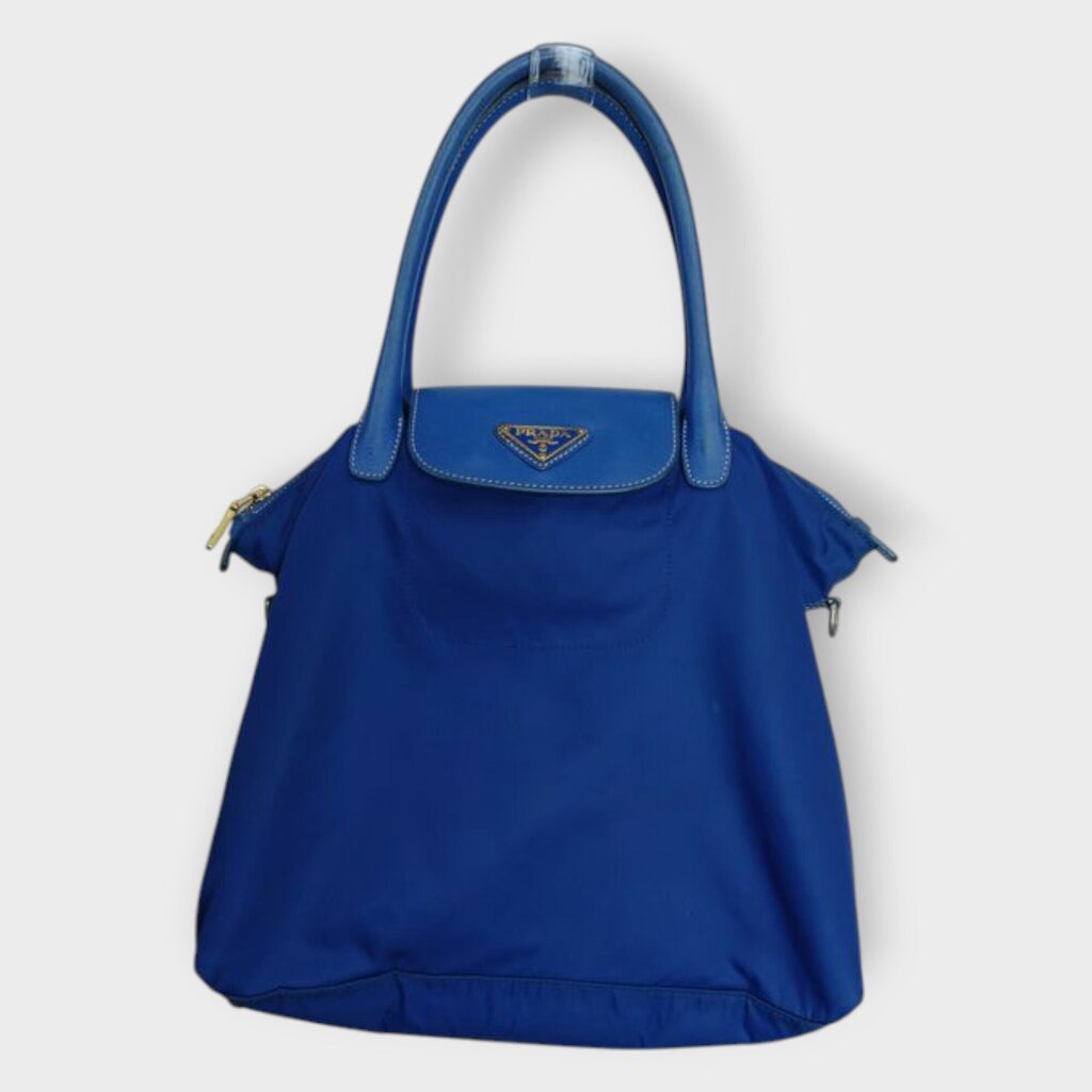Blue Nylon Tessuto Gold Tone Hardware Tote