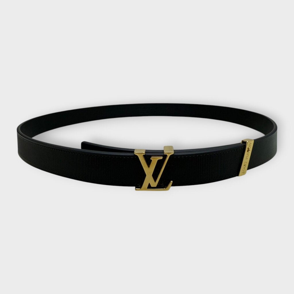 Black Ribbon Embossed Gold Initiales 20MM Belt w Box