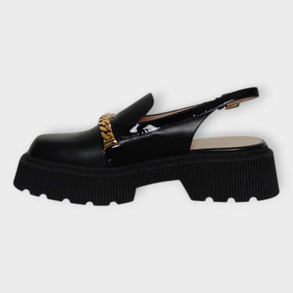 Leather Square Toe Platform Slingback Mules New + Box