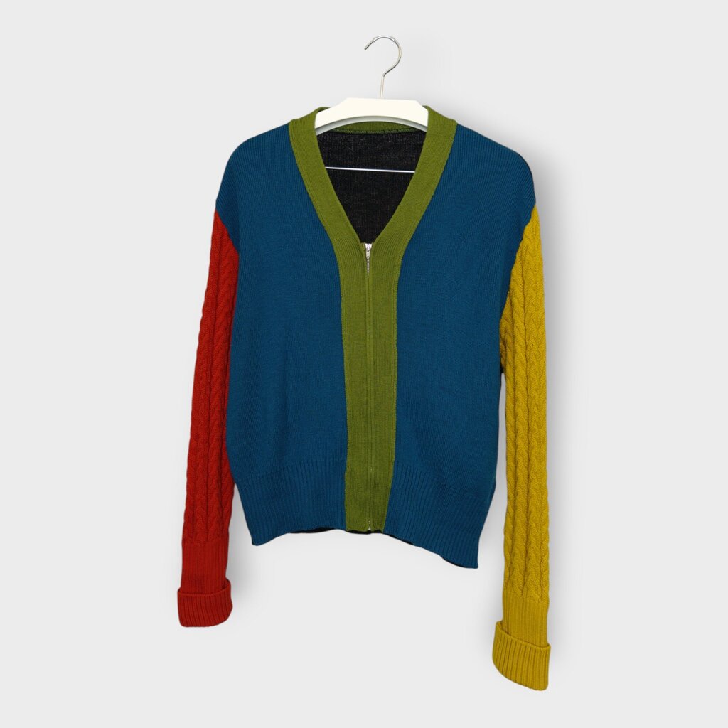 Multi Panelled Zip Up Knit Cardigan