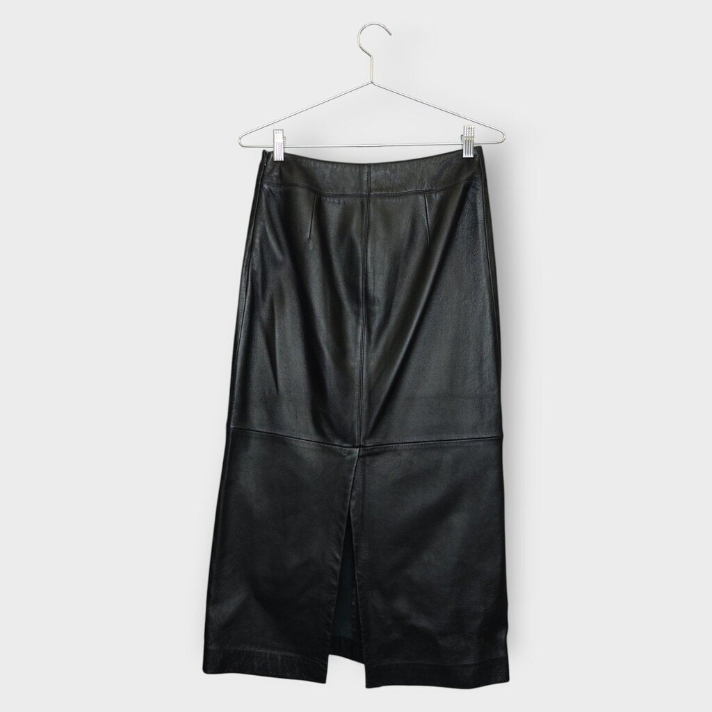 Black Leather Panelled Midi Skirt