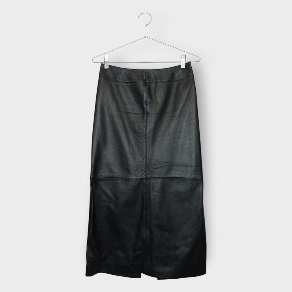 Black Leather Panelled Midi Skirt