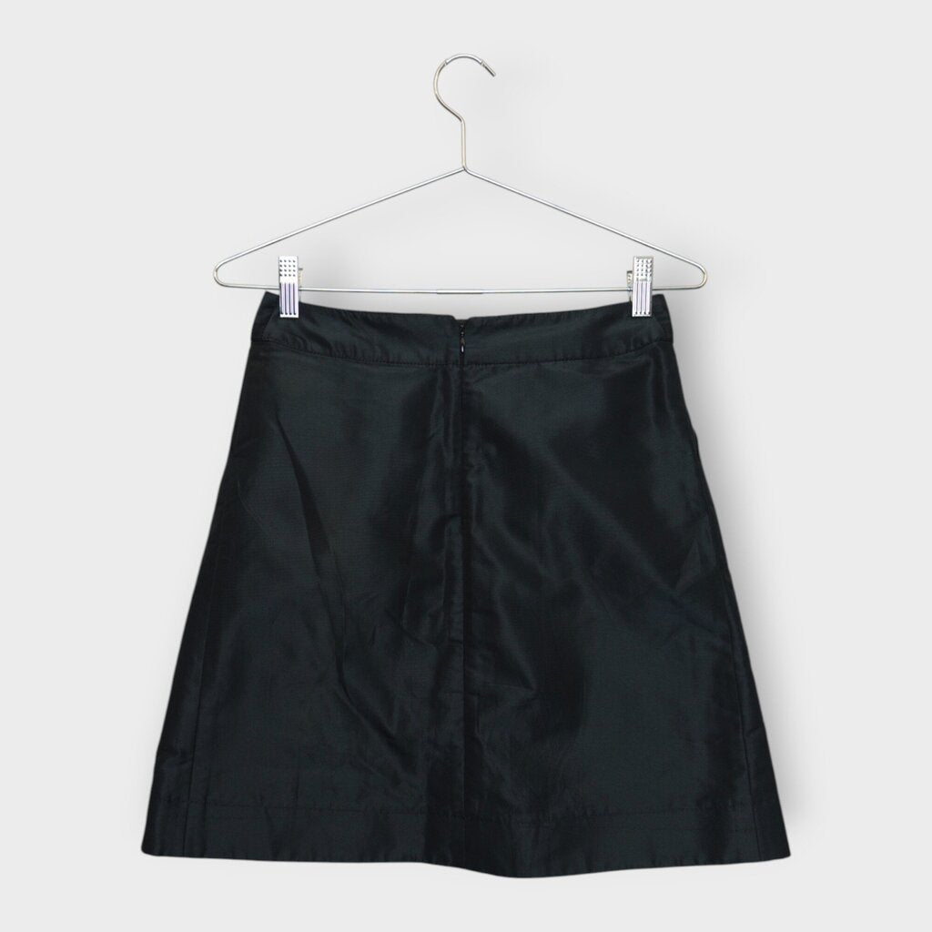 Black Silk Blend & Metal Logo Chain Midi Skirt