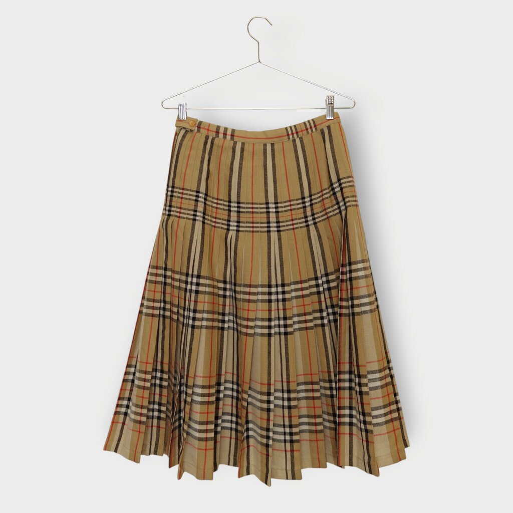 Beige Reversible Check Pleated Skirt