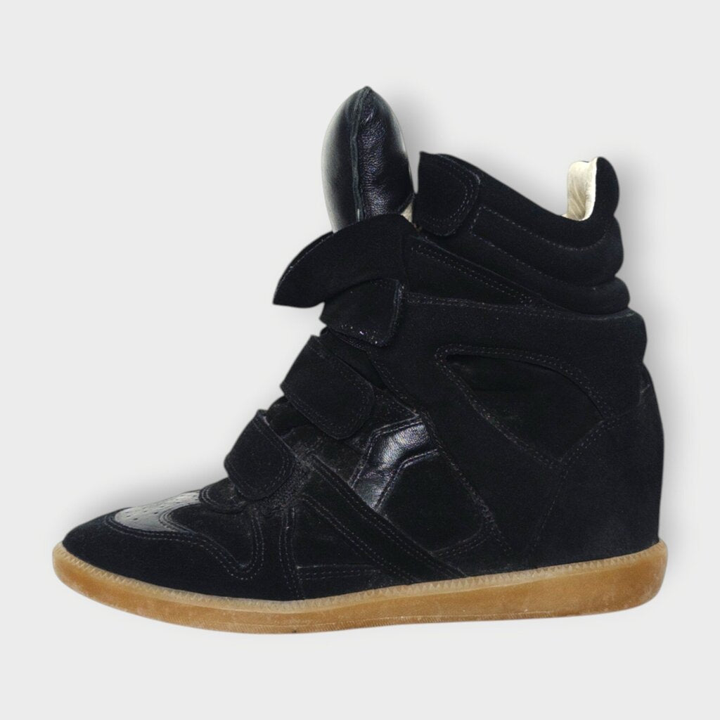 Black Leather Bekett Wedge Sneaker Heel