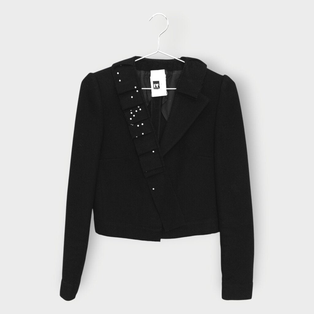 Wool Pleated Collar Diamonte Blazer