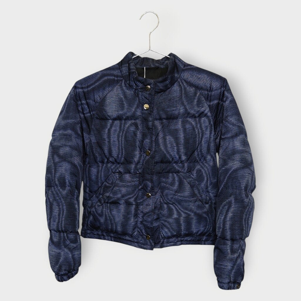 2004 Navy Swirl Print Down Puffer Jacket