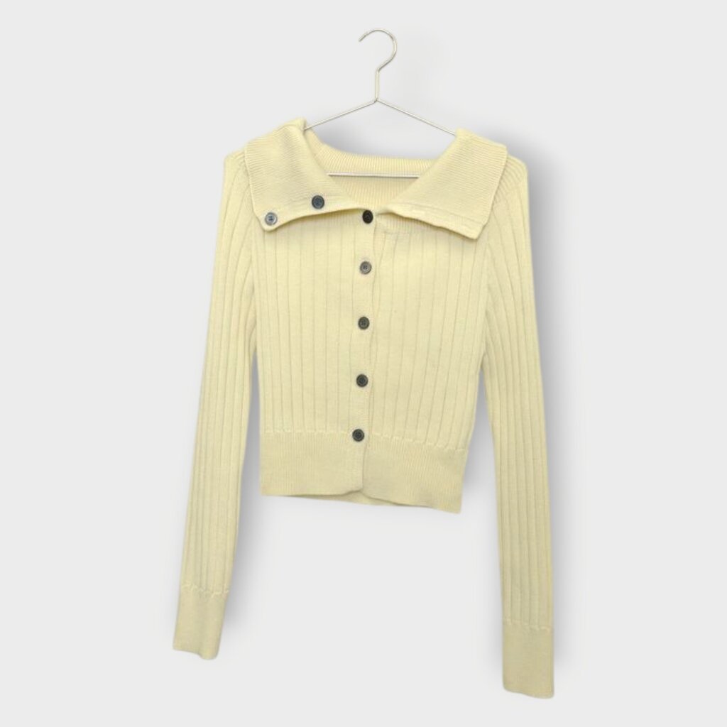 Ribbed Knit Open Collar Top