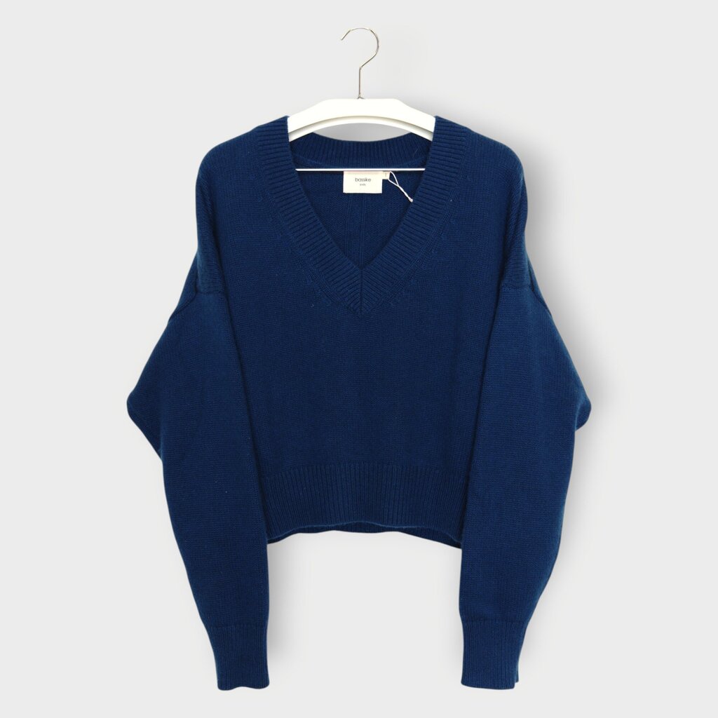 Blue Cashmere Wool Blend V Neck Jumper