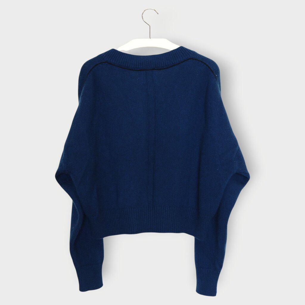 Blue Cashmere Wool Blend V Neck Jumper