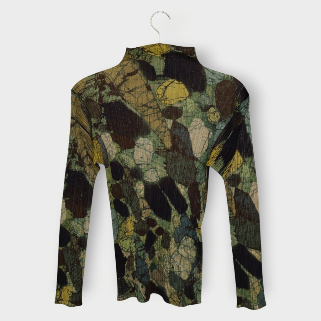 Brown & Green Print Pleated Long Sleeve Top