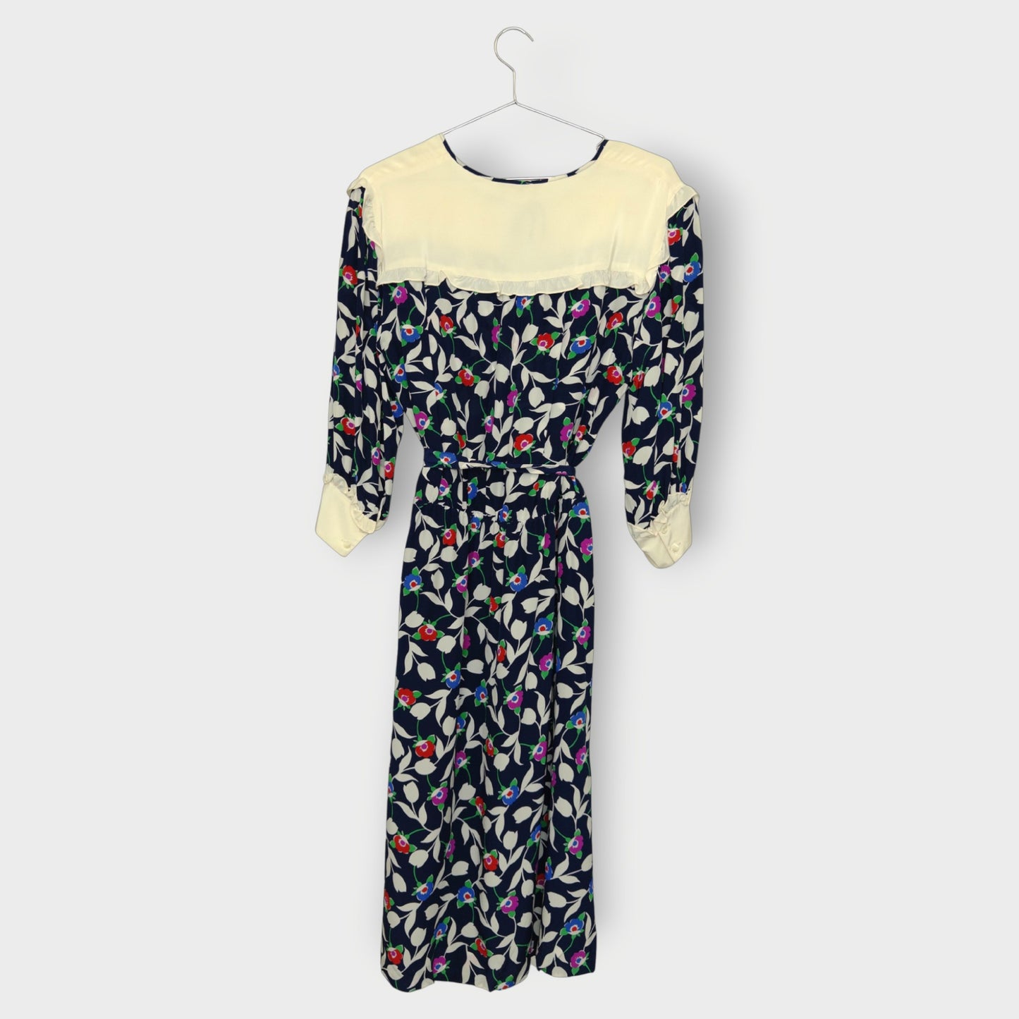 Silk Floral Ruffle Collar Midi