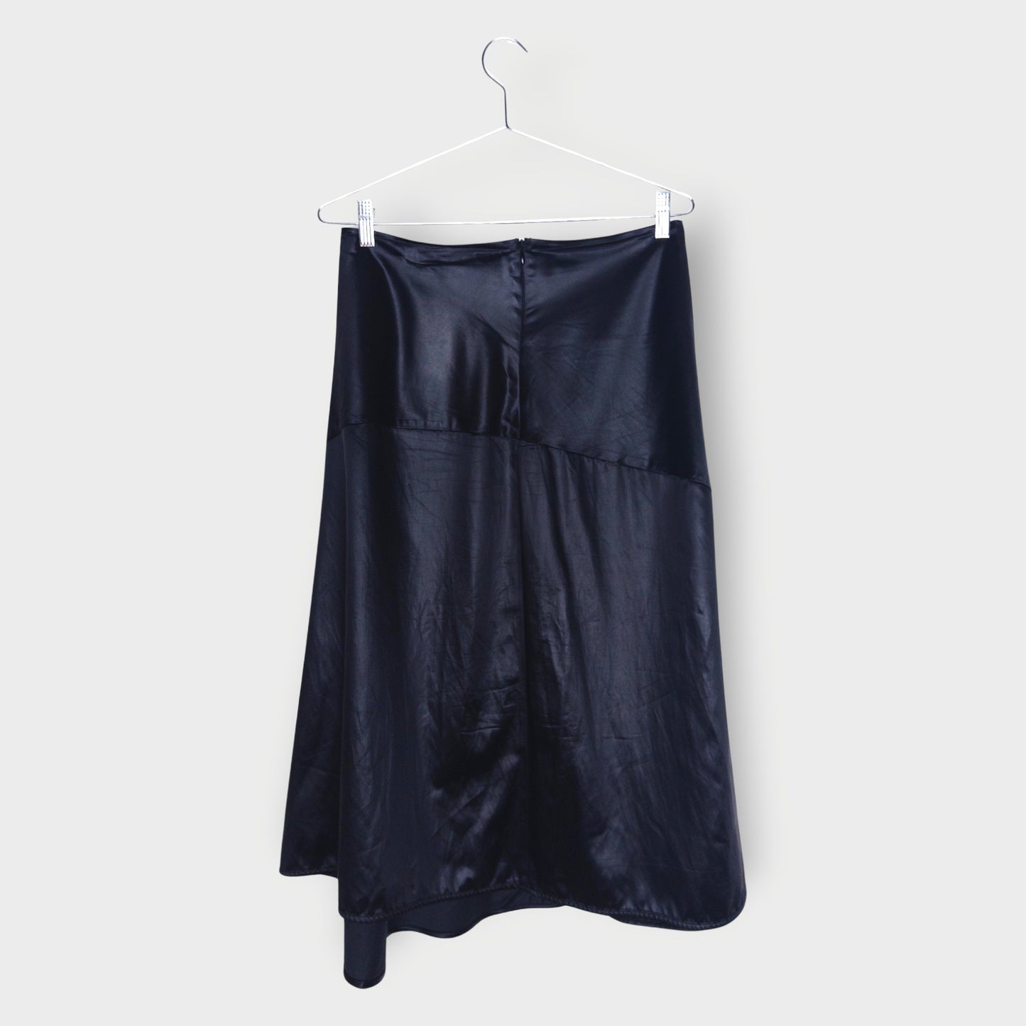 Satin Gathered Pleat Front Midi Skirt
