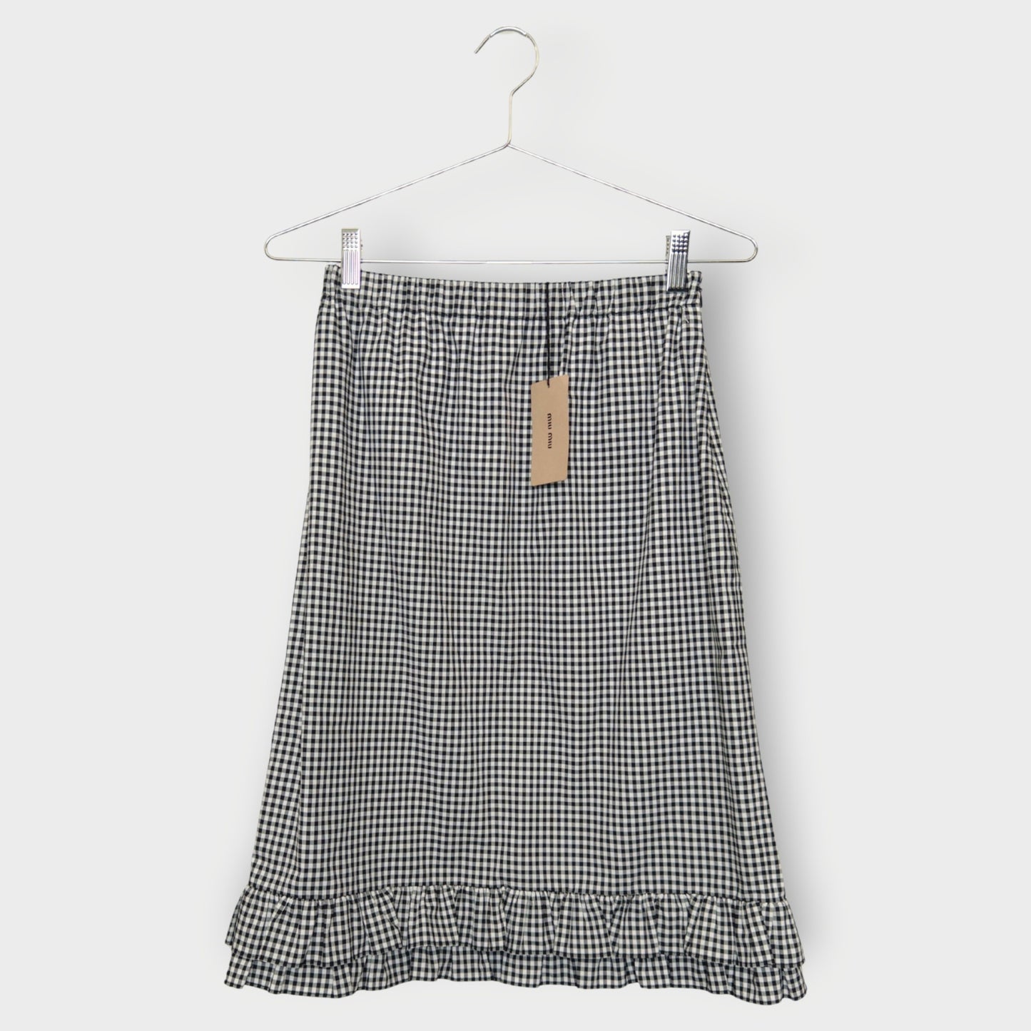 Checkered Ruffle Midi Skirt