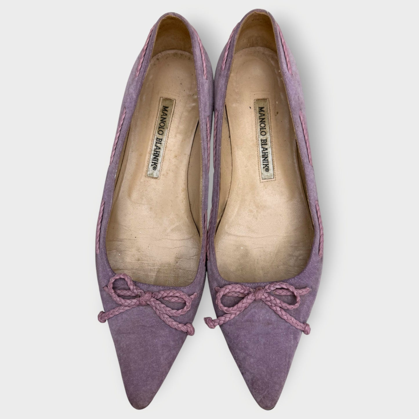 Suede Pointed Toe Lace Bow Flats