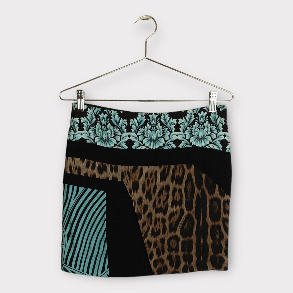 Black Blue Leopard Floral Mini Skirt