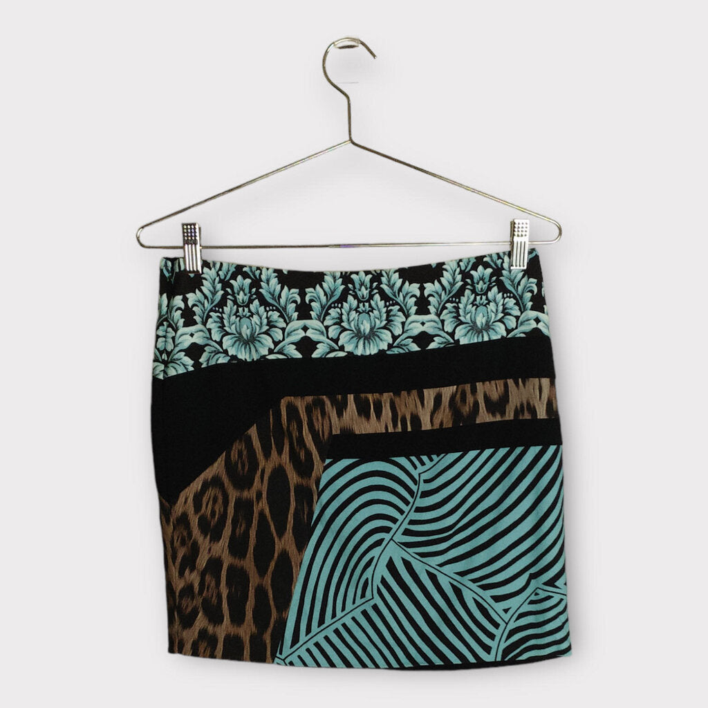 Black Blue Leopard Floral Mini Skirt