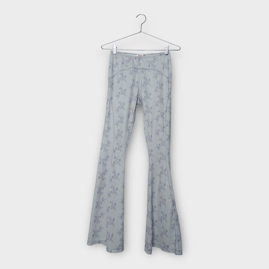 Grey Diamond Floral Print Stretch Flares