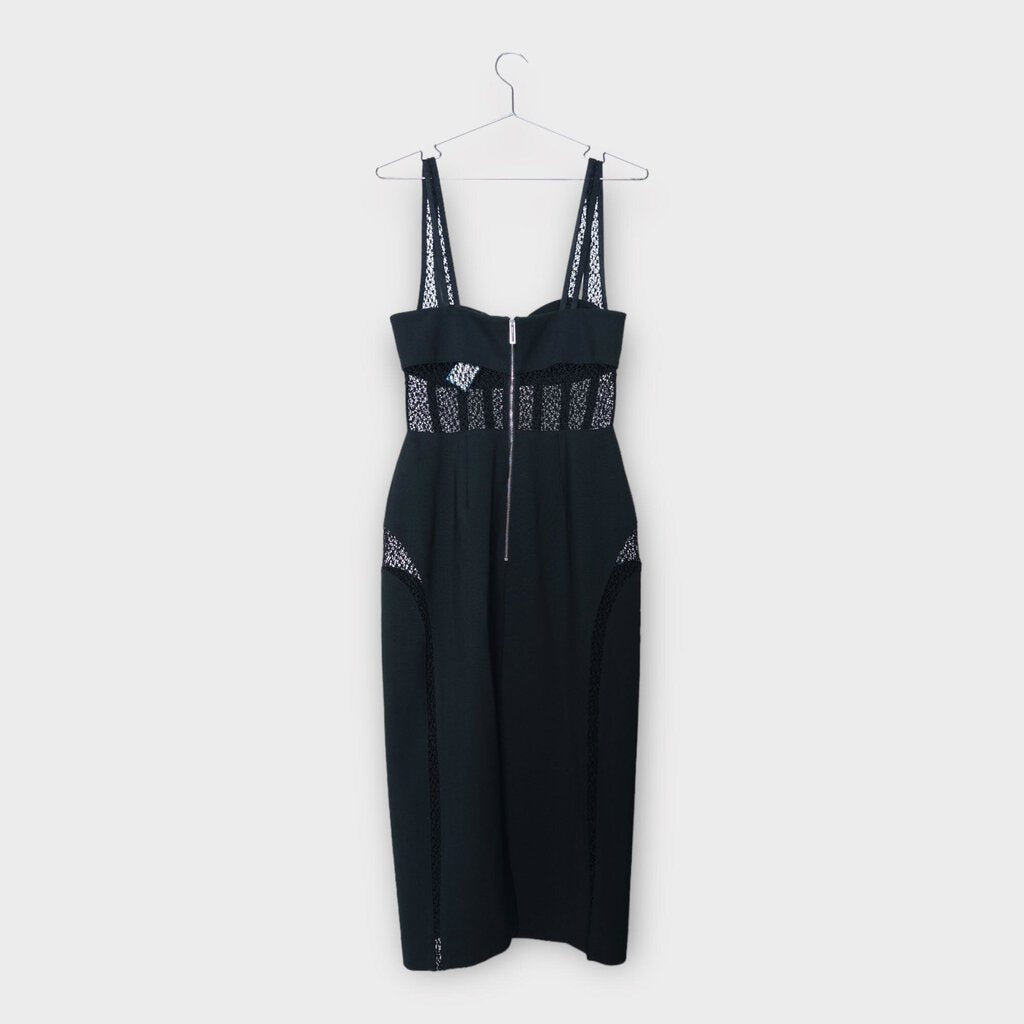 Black Lace Insert Corset Midi Dress