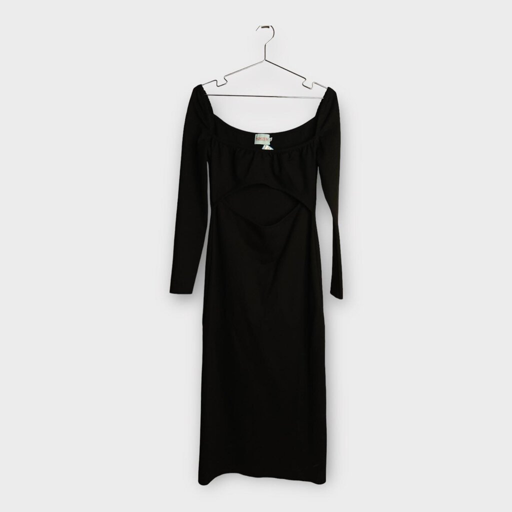 Black Nylon Blend Cut Out Off-Shoulder Maxi