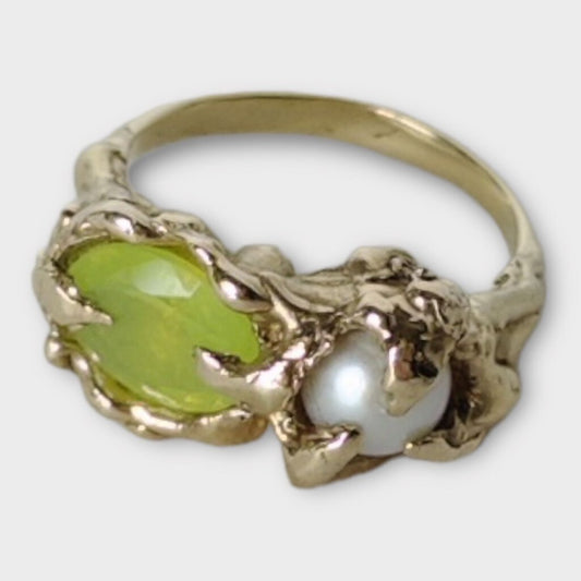 Finger Candy 9kt Yellow Gold Ring with Freshwater Pearl & Yellow Lab Stone