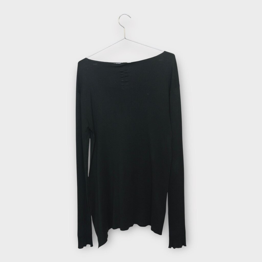 Black Cotton Long Sleeve Asymmetrical Hem Tunic