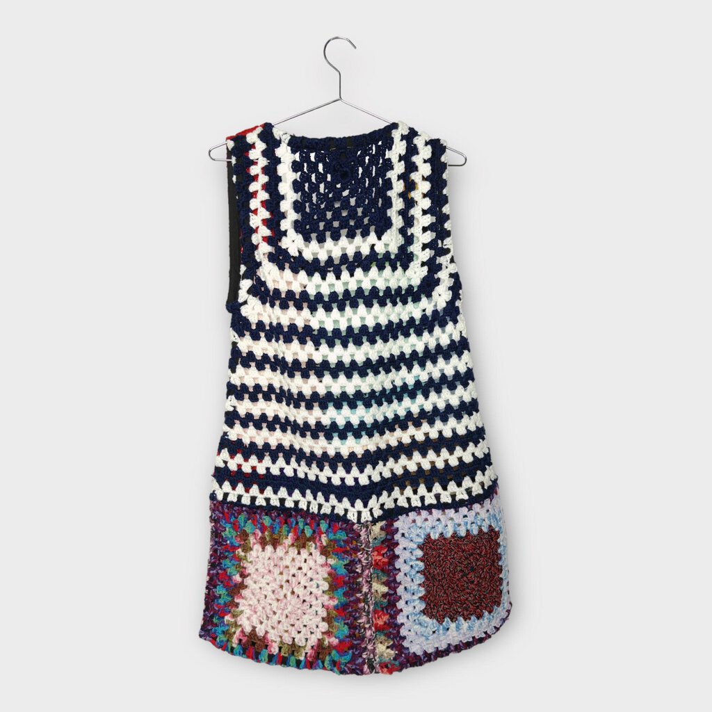 Green Blue Multicolour Wool Knit Patchwork Dress