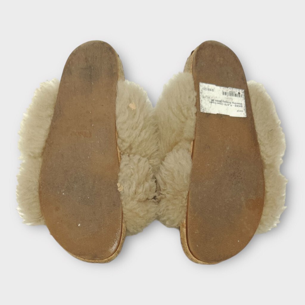 Cream Shearling Strappy Slides