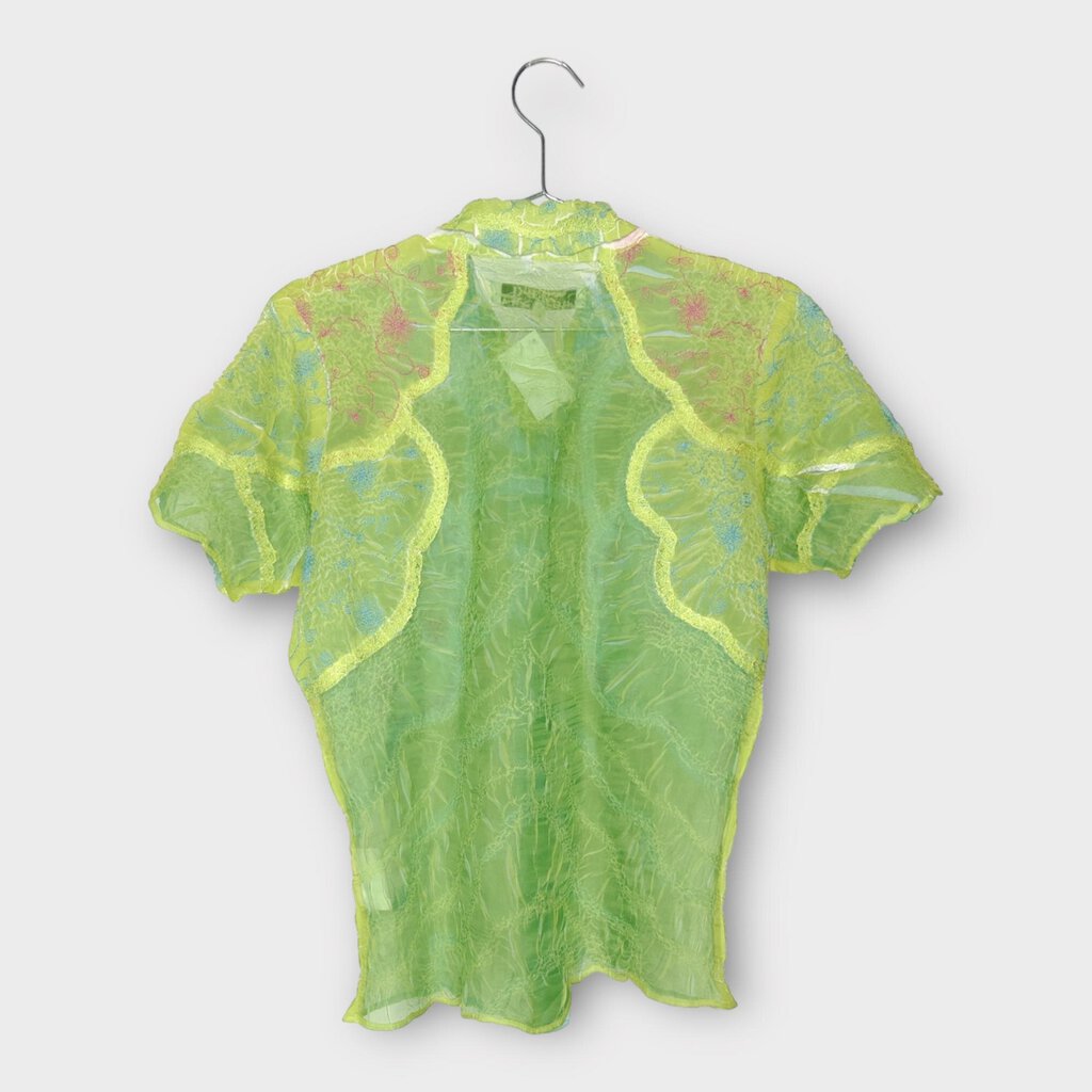 Green Lace & Embroidered Button Up Top