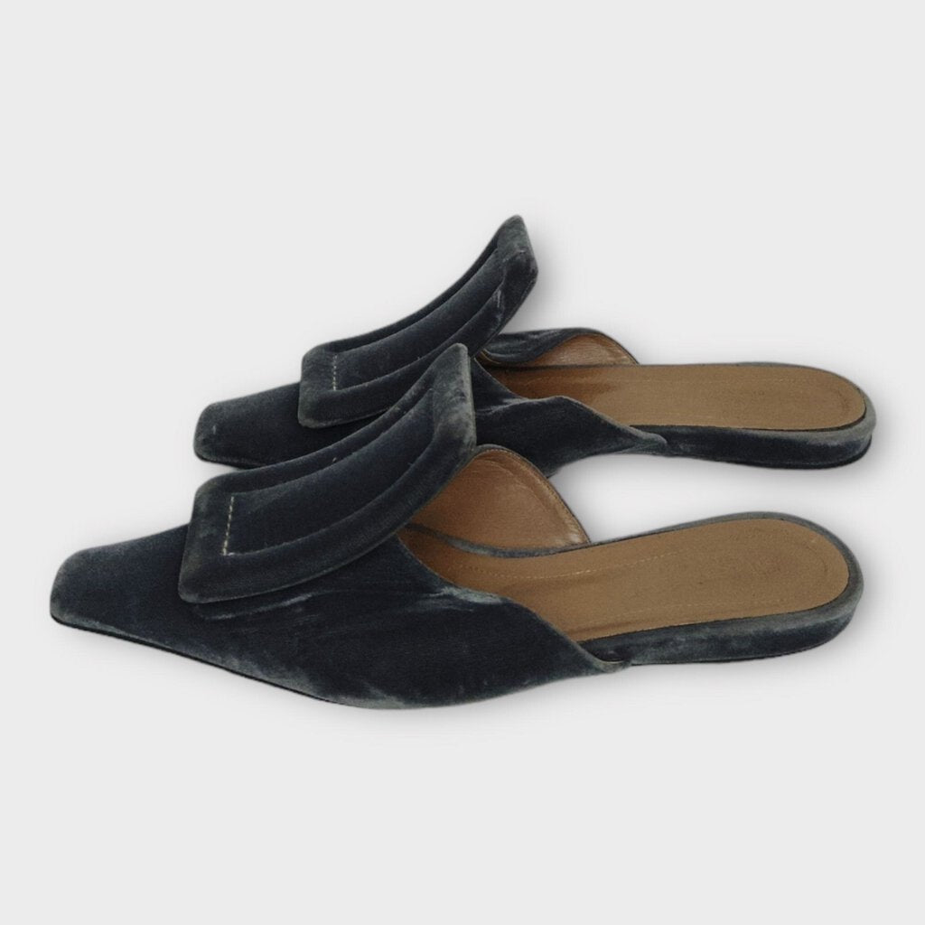 Grey Velvet Point Toe Mule