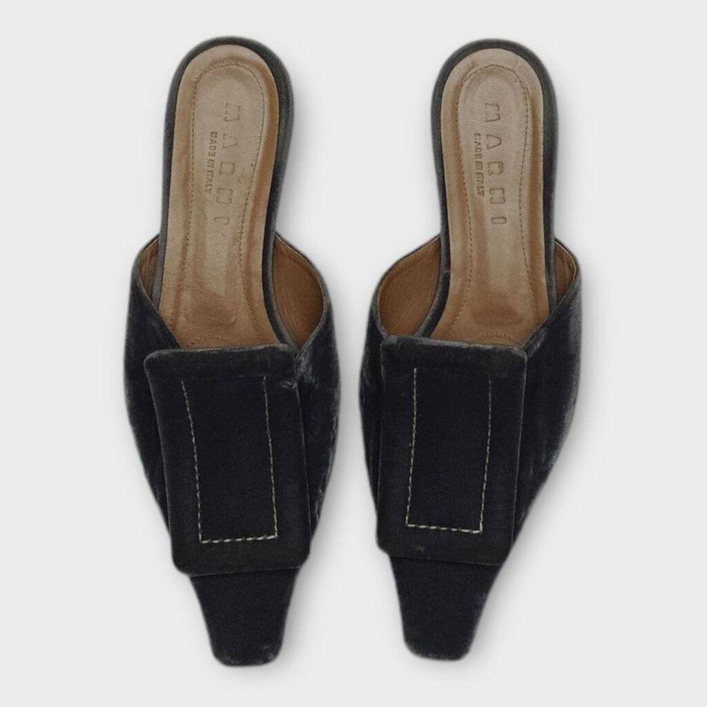 Grey Velvet Point Toe Mule
