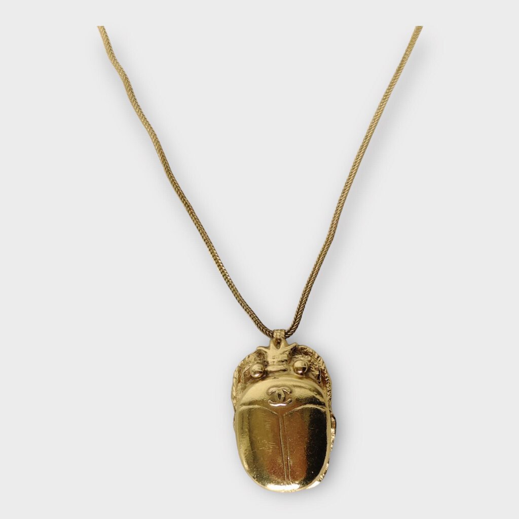 Gold Scarab Beetle Pendant on Chain