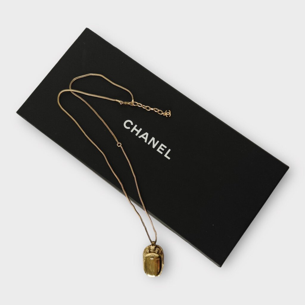 Gold Scarab Beetle Pendant on Chain