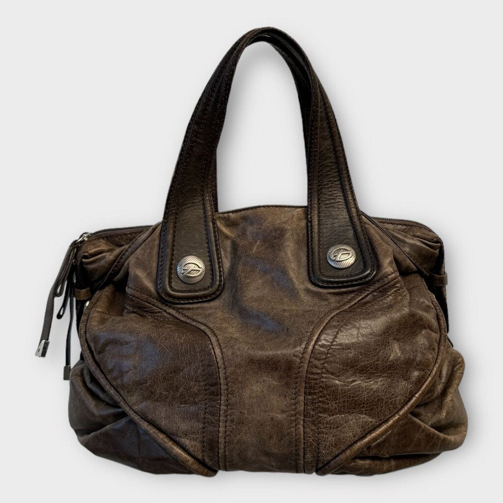 Brown Cracked Leather Handbag