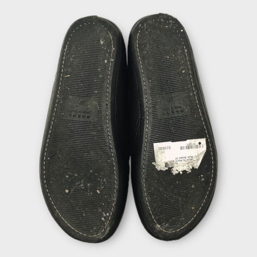 Black Leather Mule Slides