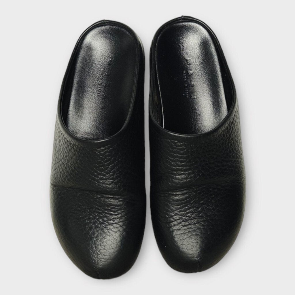Black Leather Mule Slides
