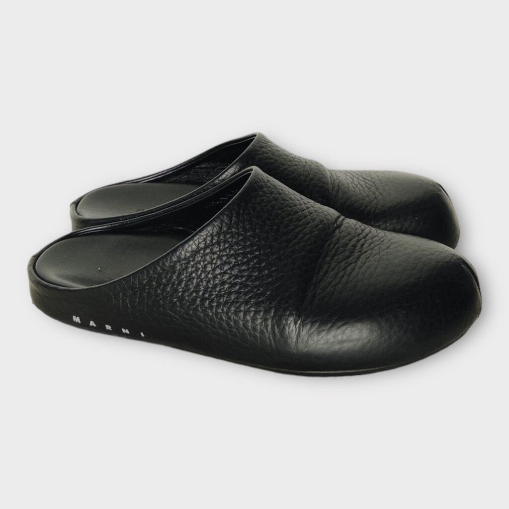 Black Leather Mule Slides