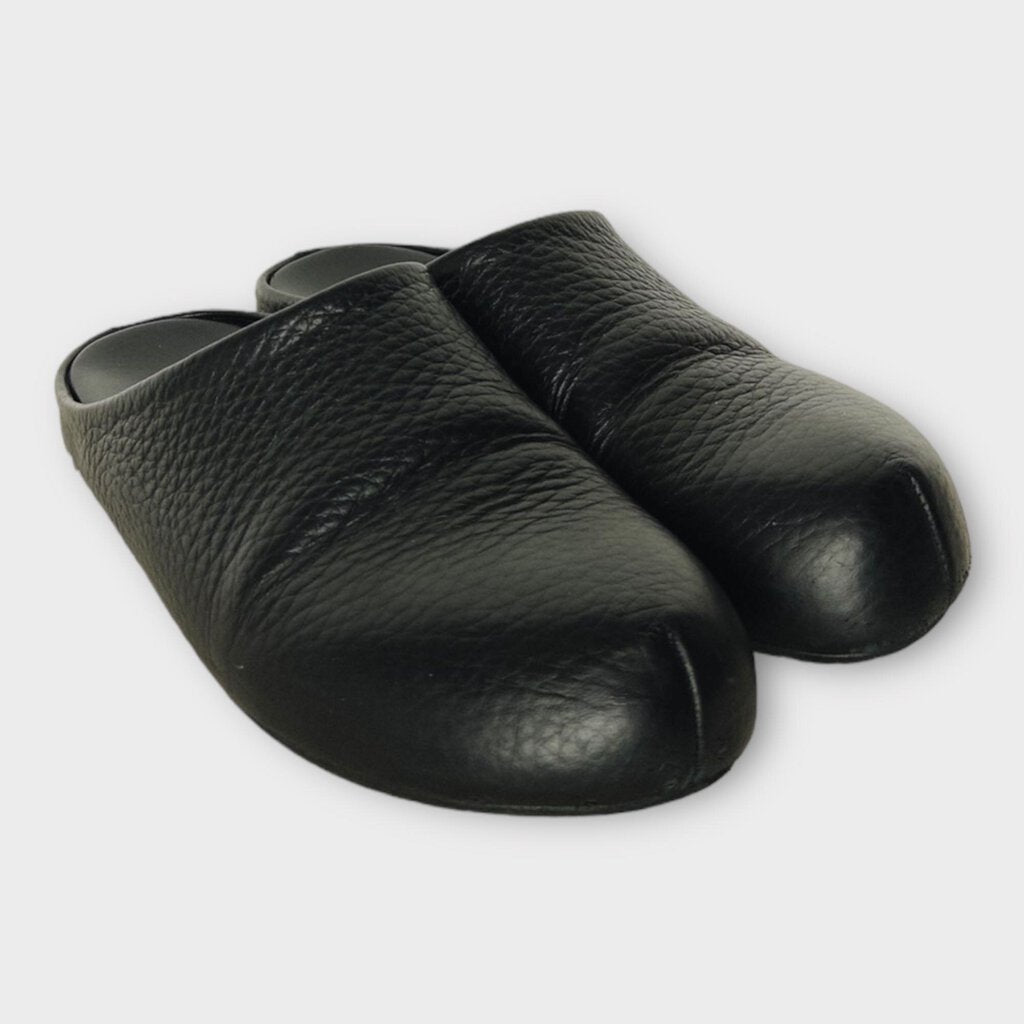 Black Leather Mule Slides