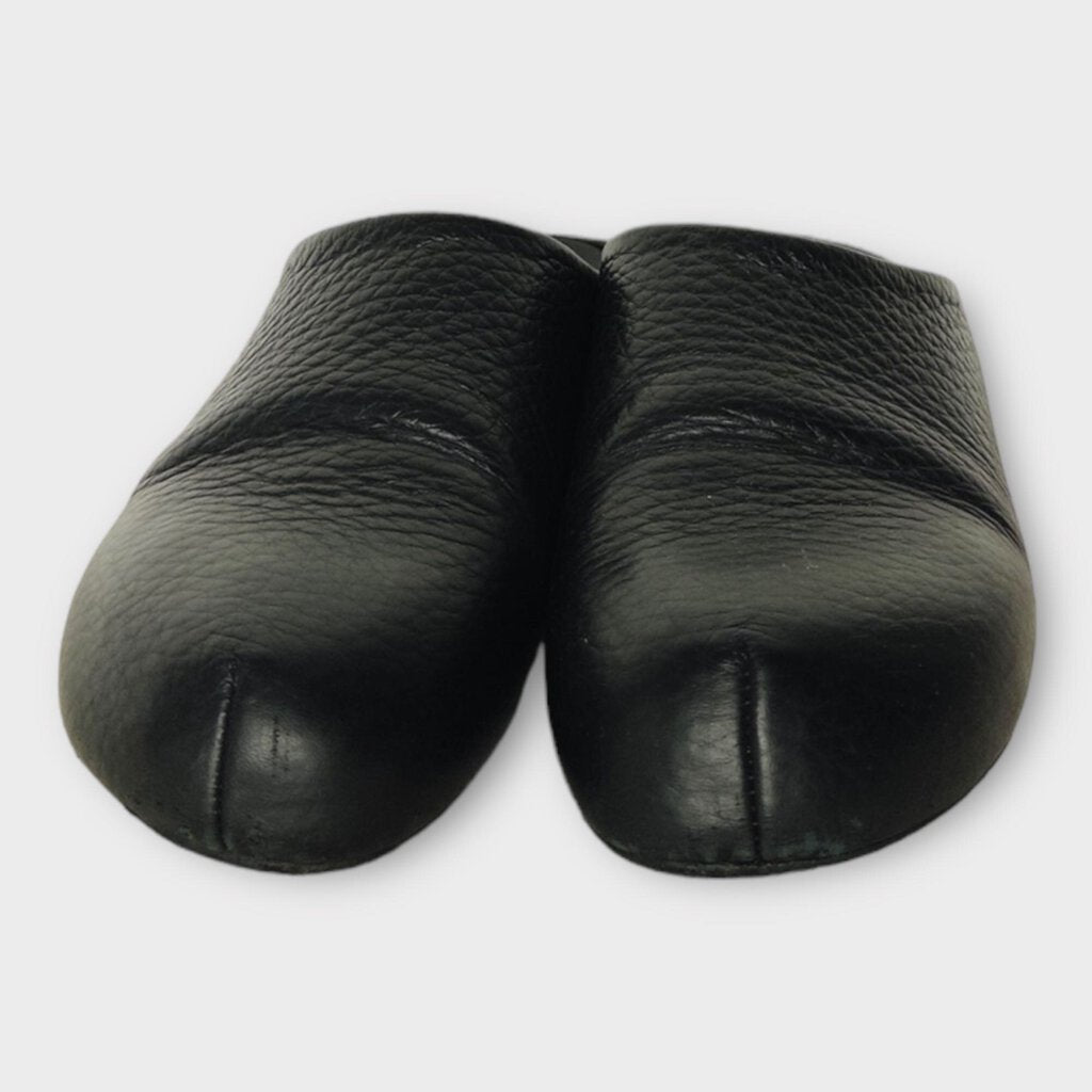 Black Leather Mule Slides