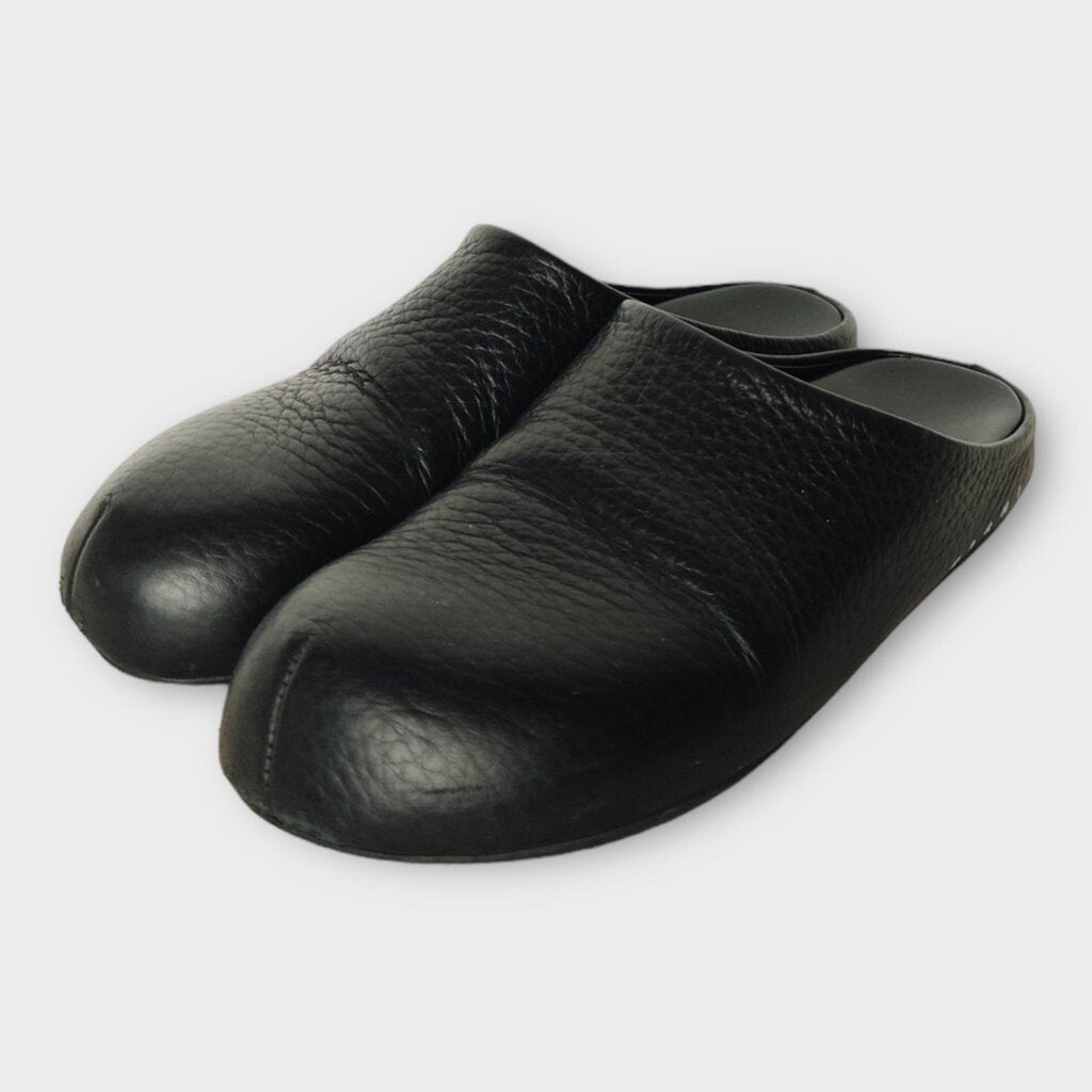 Black Leather Mule Slides