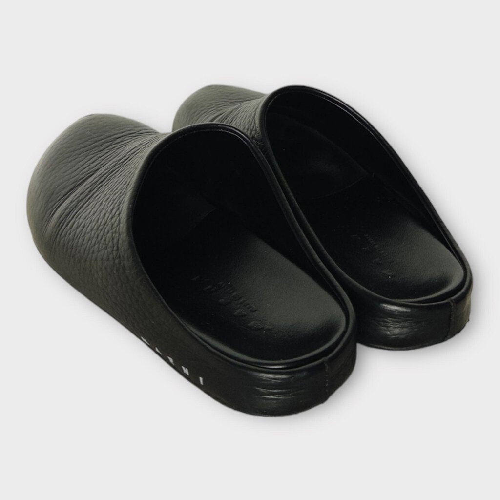 Black Leather Mule Slides
